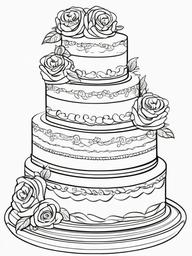 Cake Coloring Pages - Fancy wedding cake with floral decorations  simple coloring pages