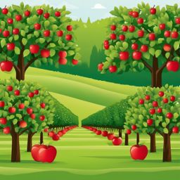 Apple Orchard clipart - Rows of apple trees ready for picking, ,vector color clipart,minimal