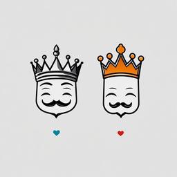Cute Couple Tattoos King and Queen - Add cuteness to your royal couple tattoos.  minimalist color tattoo, vector