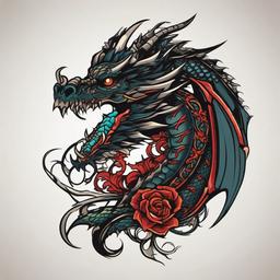 skeletal dragon tattoo  simple vector color tattoo