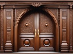 door clipart - a grandiose wooden door, carved with intricate patterns, a portal to mystery 