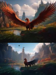 Mythical Beasts - A realm where mythical beasts like griffins and phoenixes roam detailed matte painting, deep color, fantastical, intricate detail, splash screen, complementary colors, fantasy concept art, 8k resolution trending on artstation unreal engine 5