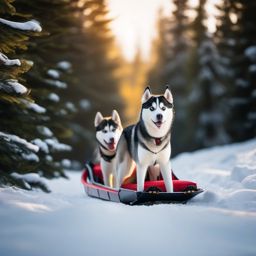 Husky Sled Ride through the Forest  background picture, close shot professional product  photography, natural lighting, canon lens, shot on dslr 64 megapixels sharp focus