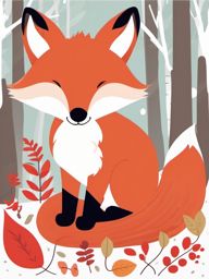 Cute Red Fox in a Woodland Haven  clipart, simple