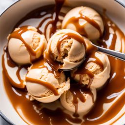 scoop of velvety caramel swirl ice cream, with ribbons of rich caramel sauce. 