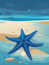 Blue Starfish Clip Art - A blue starfish on the ocean floor,  color vector clipart, minimal style