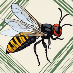 American Pelecinid Wasp Clip Art - An American pelecinid wasp with a long abdomen,  color vector clipart, minimal style