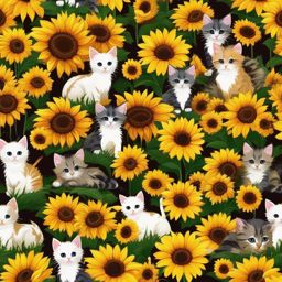 Cute Desktop Wallpaper - Playful Kittens in a Sunflower Meadow wallpaper, abstract art style, patterns, intricate