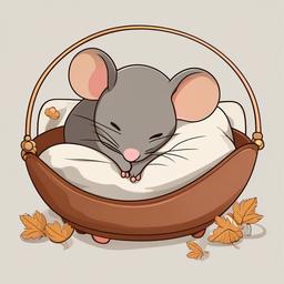 Mice clipart - cute mouse sleeping in a cozy bed  color,minimalist,vector clipart