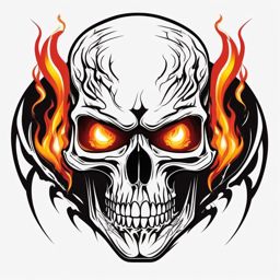 Skull Tattoo - A menacing skull tattoo with fiery eyes  few color tattoo design, simple line art, design clean white background