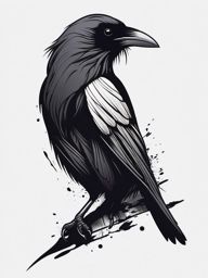 Raven Tattoo - Raven with its glossy black feathers  few color tattoo design, simple line art, design clean white background