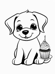 Puppy and Cupcake Coloring Pages - Sweet Puppy Enjoying a Treat  minimal black outline printable sheet, coloring page