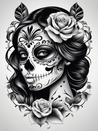 sugar skull tattoo black and white design 