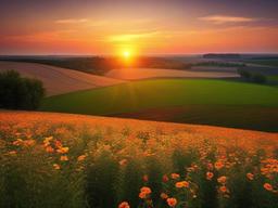 Sunset Wallpaper - Warm sunset over a blooming field.  sunset background