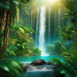 Nature Background - Waterfall Paradise in the Jungle  wallpaper style, intricate details, patterns, splash art, light colors