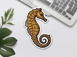 Seahorse Sticker - A delicate seahorse clinging to seagrass, ,vector color sticker art,minimal