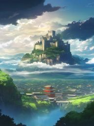 Floating citadel with stormy skies. anime, wallpaper, background, anime key visual, japanese manga
