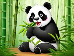 Panda Cartoon - Cartoon of panda eating bamboo  