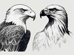 drawing of an eagle and a hawk  minimal rough sketch scribbles,doodles,black and white