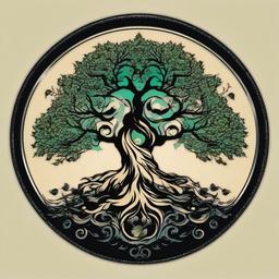 tree yin yang tattoo  simple vector color tattoo