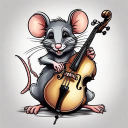 cartoon rat playing a double bass  ,tattoo design, white background