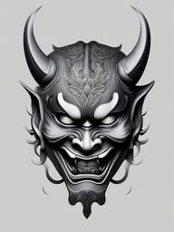 Black and Grey Hannya Mask - A Hannya mask tattoo rendered in black and grey, showcasing detailed shading and depth.  simple color tattoo,white background,minimal