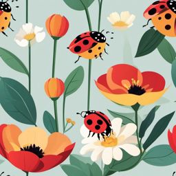 Ladybug on a Flower Clip Art - Ladybug perched on a colorful flower,  color vector clipart, minimal style