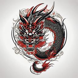 Asian Style Dragon Tattoo - Dragon tattoo designed in the traditional style of Asian art.  simple color tattoo,minimalist,white background