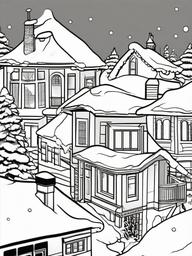 Snow-Covered Roof Coloring Pages - Houses with Snow Piled on Roofs  minimal black outline printable sheet, coloring page