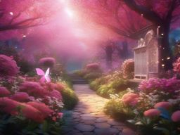 Magical Garden with Anime Fairies Pink Anime Background intricate details, patterns, wallpaper photo