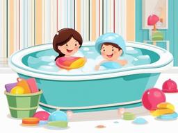 Hot bath with rubber toys clipart.  vector style illustration, white background