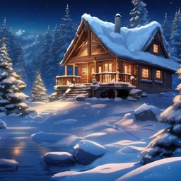 Winter Wonderland Cabin in Anime Christmas Style Christmas Anime Background iPhone intricate details, patterns, wallpaper photo