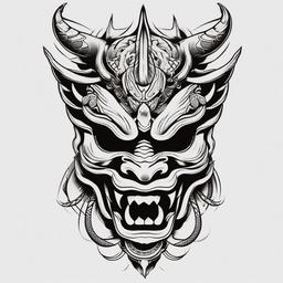 oni mask snake tattoo  simple color tattoo,white background,minimal