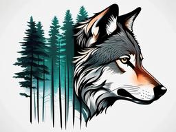 forest wolf tattoo  simple color tattoo,white background