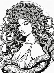 Medusa Coloring Pages - Gorgon with Snake Hair  minimal black outline printable sheet, coloring page