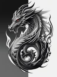 Black and Gray Dragon Tattoo - Dragon tattoos featuring a color palette of black and gray.  simple color tattoo,minimalist,white background