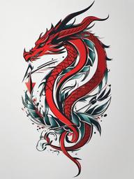 Arrow Dragon Tattoo - Tattoo featuring a dragon combined with arrow motifs.  simple color tattoo,minimalist,white background