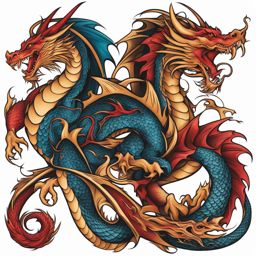 Dragon tattoo, Tattoos featuring dragons, powerful and mythical creatures.  color, tattoo style pattern, clean white background