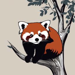 Red Panda Clip Art - A red panda perched in a tree,  color vector clipart, minimal style 