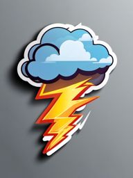 Cloud with Lightning Sticker - Fluffy cloud with a bolt of lightning, ,vector color sticker art,minimal