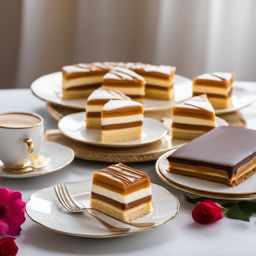 mil hojas at a high tea - indulging in layered mil hojas pastry with dulce de leche and cream at an elegant high tea. 