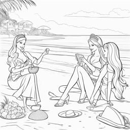 barbie coloring pages - barbie and her friends have a fun beach day building sandcastles. 