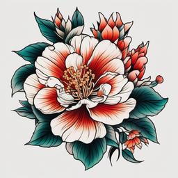 neo traditional japanese flower tattoo  simple color tattoo,white background,minimal