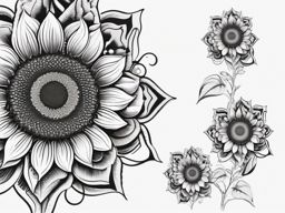 Sunflower DNA Core - Embrace the symbolism of a sunflower with a tattoo featuring its core formed by DNA strands.  outline color tattoo,minimal,white background