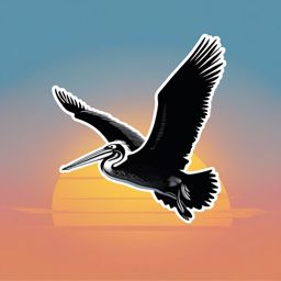 Pelican Sticker - A pelican soaring through the sky with its distinctive beak, ,vector color sticker art,minimal