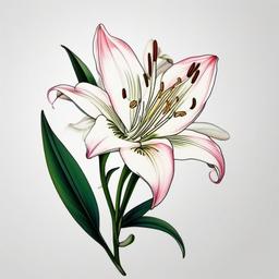 japanese lily tattoo designs  simple color tattoo,white background,minimal