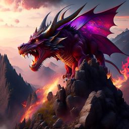 chimera, the hybrid monster, breathing fire while perched on a mountaintop. 