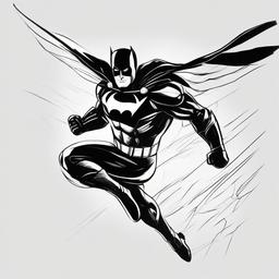 drawing of a superhero flying  minimal rough sketch scribbles,doodles,black and white