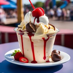 banana split ice cream sundae devoured at a bustling amusement park. 