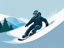 Snowboarding Clipart - A snowboarder carving down a snow-covered slope.  color vector clipart, minimal style